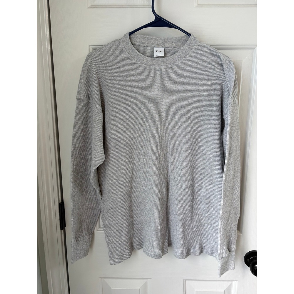Aritzia Tna Waffle Knit Thermal Long Sleeve Top Heather Grey Small Oversized